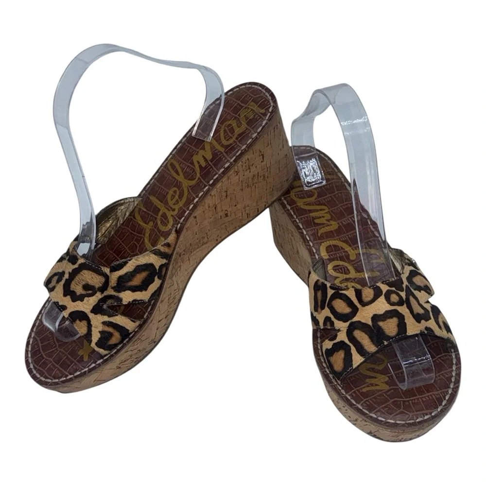4056. Sam Edelman‎ Women's Leopard Print Cork Wedge Sandals Size 10